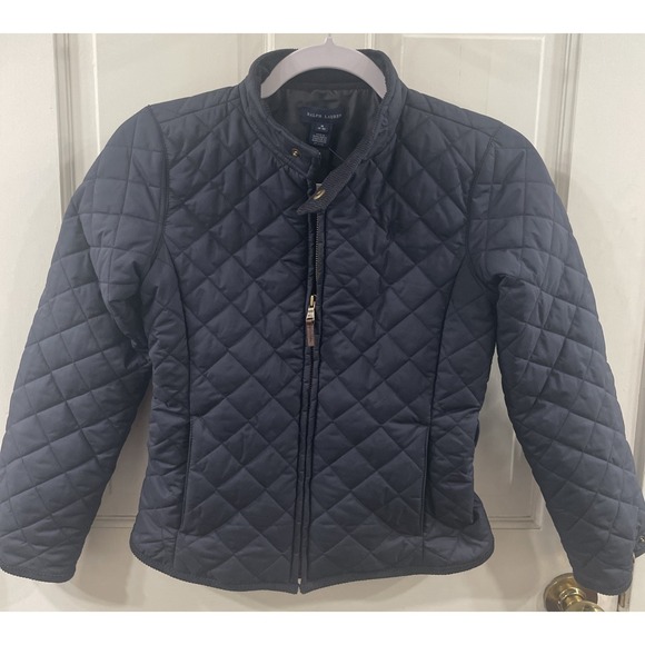 NWT POLO Ralph Lauren boy quilted jacket coat sz 8-10 M navy blue Classic